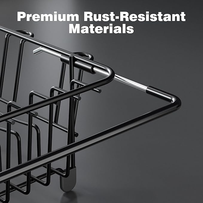 Dish Drying Rack in Sink: Expandable, 3-Slot Utensil Holder, Anti-Slip Handle. Small Dish Rack: Ideal for Small Households. Kitchen Drying Rack: Black