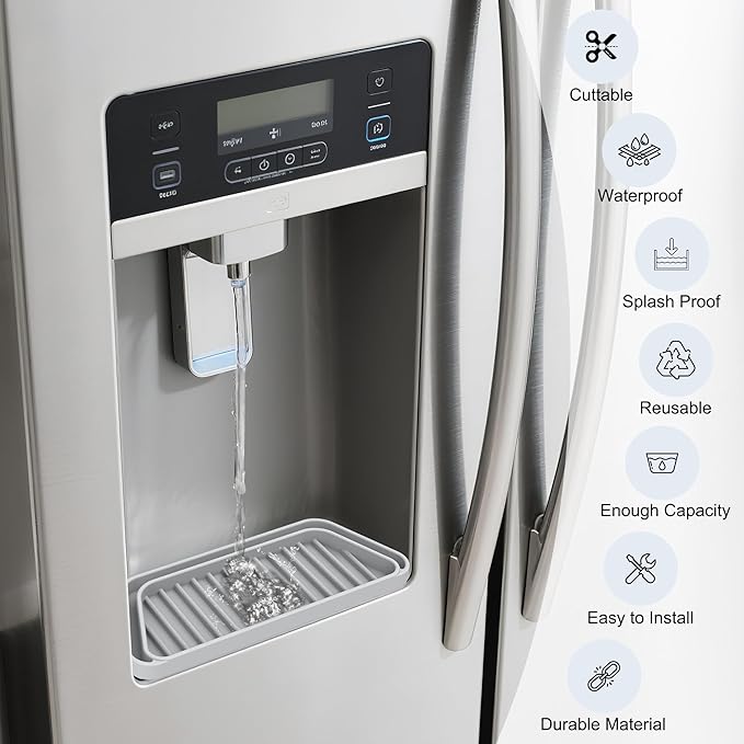 KindGa Refrigerator Drip Catcher Tray,Protector Ice and Water Dispenser Pan,Fridge Spills Water Pad Catch Basin for Drainage 2 Pack (Rectangular,Grey)