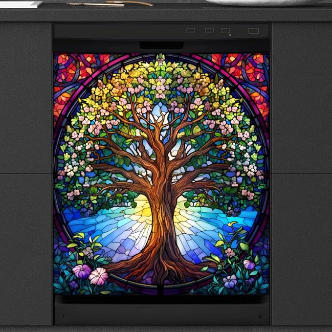 Tree of Life Colorful Dishwasher Magnet Cover Front Dishwasher Cover Decor Reusable Magnetic Door Cover Panel Decal Home Appliances Stickers Kitchen Refrigerator Fridge 23"x26"