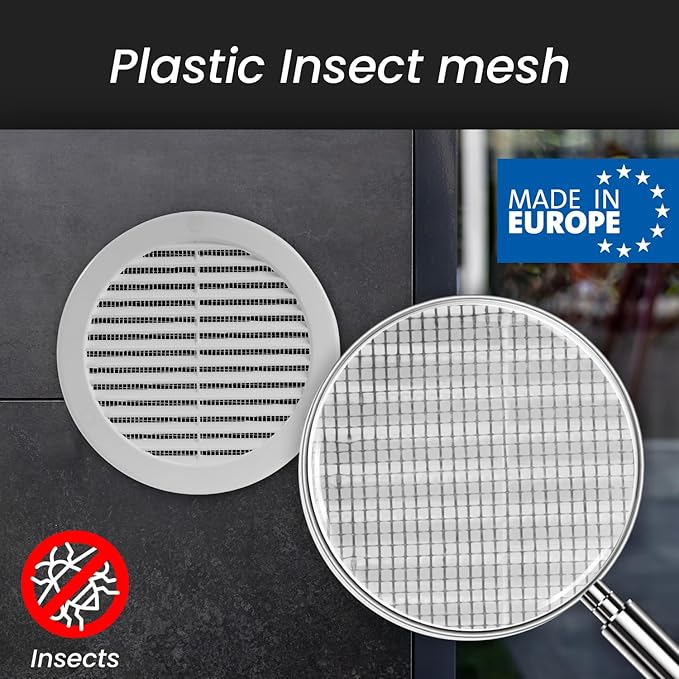 Repa Market 6 Inch (Opening) White Round Air Vent Cover - Pack of 5 Plastic Fresh Air Intake Vent - AC Cover with Nylon Mesh Screen - Wall, Ceiling HVAC Return Air Register - Modern Soffit Vents