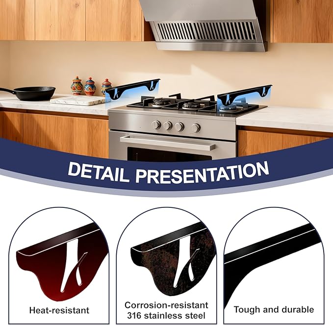 Upgrade 316 Stainless Steel Stove Gap Covers (2 Pack, 23.4”), Heat-Resistant Stove Gap Filler for Kitchen Counter and Stovetop, Range Trim Kit Oven Gap Guard Between Stove and Counter
