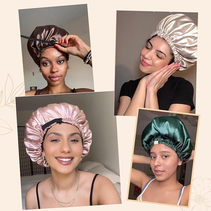 YANIBEST Adjustable Satin Bonnet Double Layer Hair Bonnet for Sleeping Bonnets for Women Hats Curly Natural Hair, Orchid