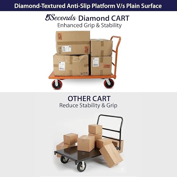Platform Cart Industrial Dolly Cart 3300LB Heavy Duty 48” x 24” Platform Hand Truck Push Cart Super Heavy Duty Diamond Plate Commercial Flatbed Cart with 8'' Moving Swivel Wheels (Orange)