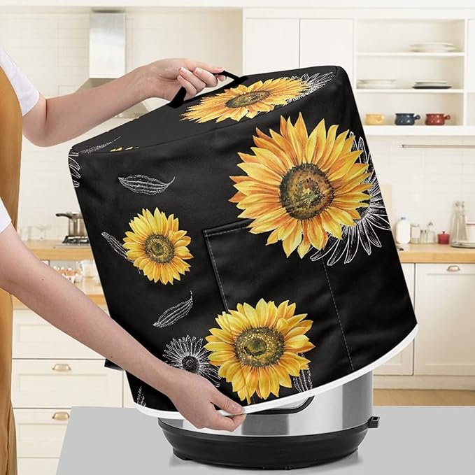 Sunflower Print Pressure Cooker Cover 6 qt,Kitchen Appliance Dust Cover Protective Cover with Pockets for Electric Pressure Cooker Air Fryer Rice Cooker Steamer