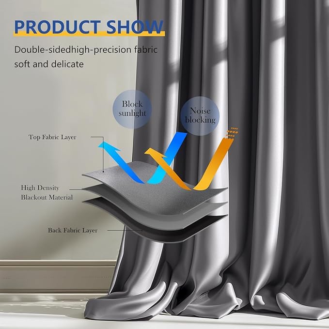 Room Divider Blackout Curtain Track Curtains Wall Dividers Panels Screen for Living Rooms Bedroom Office Privacy Partition Separation, W180 × L120 Inch,1 Panel, Light Grey
