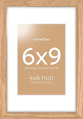 Homeforia 6x9 Picture Frame Natural Wood, High End Oak 6x9 Light Wooden Frames with Mat 4x6 for Photo, 6 x 9 Frame Matted to 4 x 6 Print, 9x6 Wall or Tabletop Frame, Tempered Glass, Wall Kit, Set of 1
