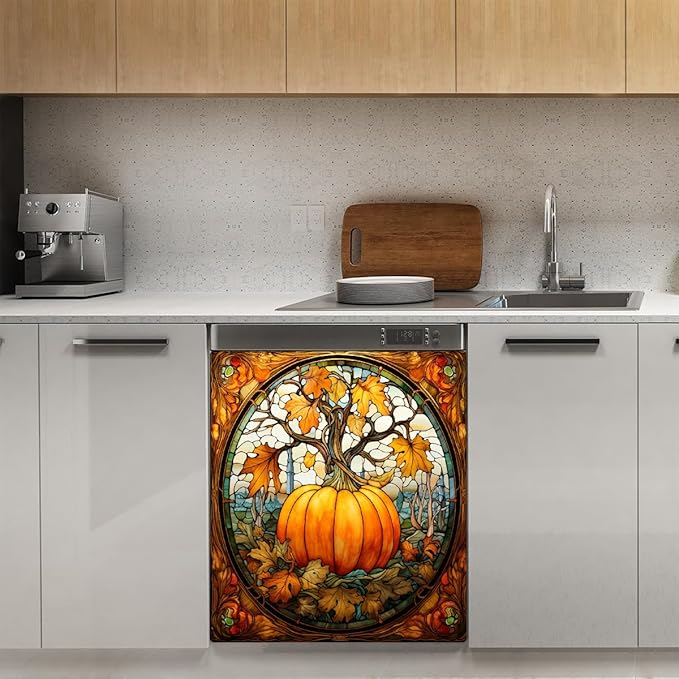 Fall Pumpkin Autumn Thanksgiving Dishwasher Magnet Cover Magnetic Dishwasher Decorative Cover Front Dishwasher Door Covers Reuseable Dishwasher Covers Panel Decal for Kitchen Home Appliances 23" X 26"