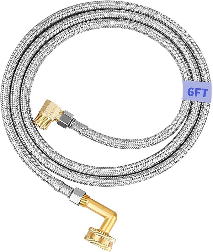 Dishwasher Installation Kit, Braided Stainless Steel Dishwasher Connector, 6 FT Water Supply Line with 3/8 Inch Compression Ends, 3/8 Inch MIP Elbow and 3/4 Inch FHT Elbow, Short Distance Connection