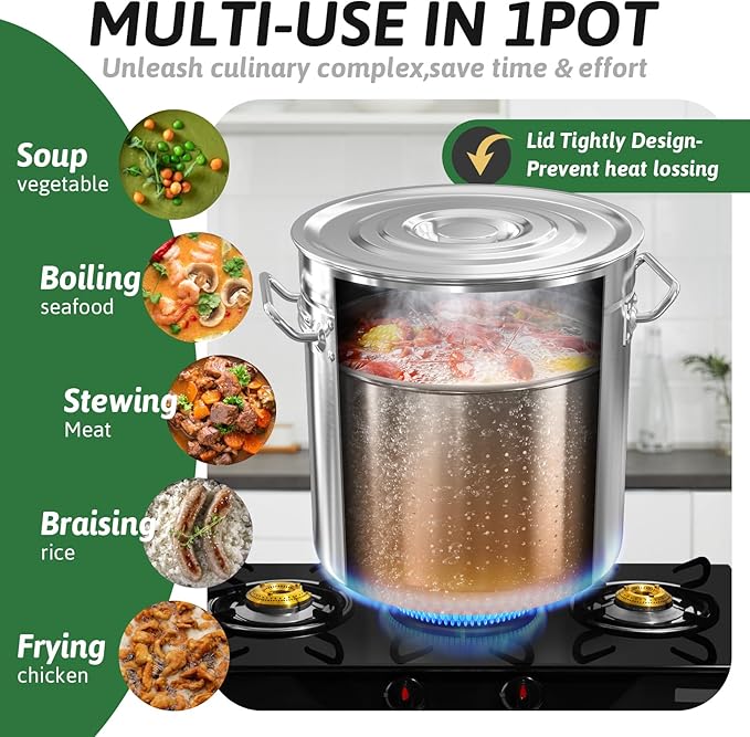 74-Quart Stainless Steel Seafood Boil Pot with Lid,Crab, Lobster, Shrimp Boil Stock with Strainer, Turkey Fryer Pot, Stock Boiler Deep,Fried Cooker for Commercial Outdoors