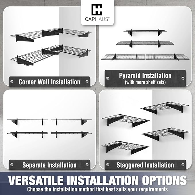 CAPHAUS Garage Shelving Wall Mounted 96x18 Inch, Heavy Duty Metal Wall Shelves with 4 Bike Hooks, 500lbs Capacity Storage Rack for Garage Organization System, Black