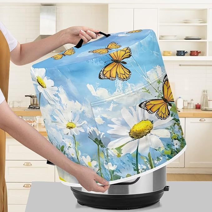 Daisy Butterfly Dust Cover Instant Pot and Extra Accessories Dust Proof Easy to Clean Pressure Cooker Cover Electric Appliance Cover Air Fryer Accessories with Storage Pocket Size L