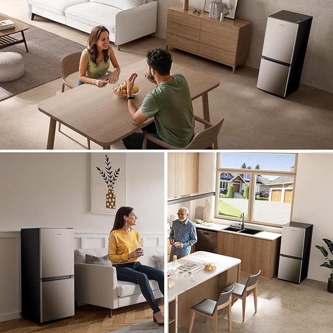 Upstreman 4.0 Cu.Ft Small Refrigerator with Bottom Freezer, Large Capacity Small Fridge with Freezer, Mini Refrigerator for Bedroom, Apartment, Kitchen, BM40 (Silver)