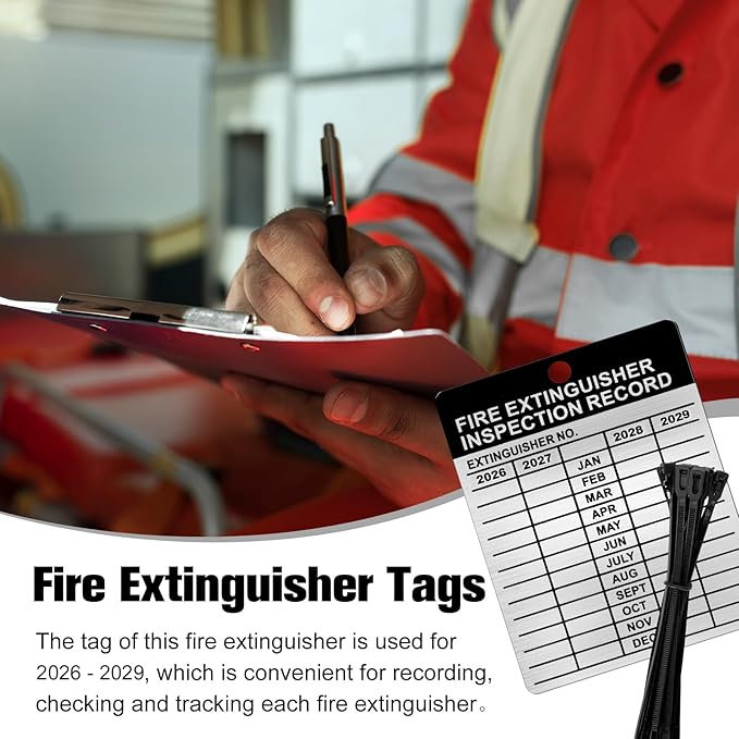 50 Set Aluminum Fire Extinguisher Tags 2025-2028 Metal Inspection Tags - 2.3 x 3 Inch, Indoor/Outdoor Monthly Inspection (50)