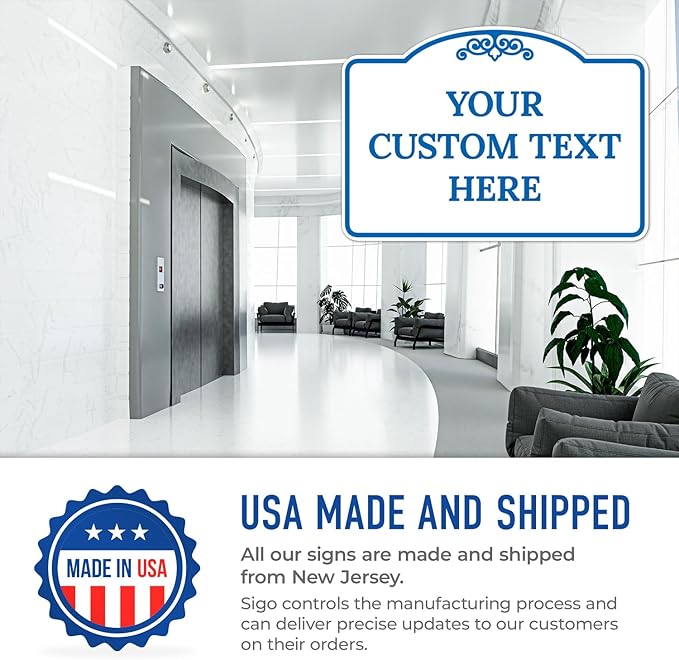 Custom Decorative Sign, Personalized Metal Sign for Business, Driveway, Home, Airbnb, Office Door Plaque, Blue Light Sign, 12x18 Inches, ACM, Fade Resistant, Made in USA by Sigo Signs
