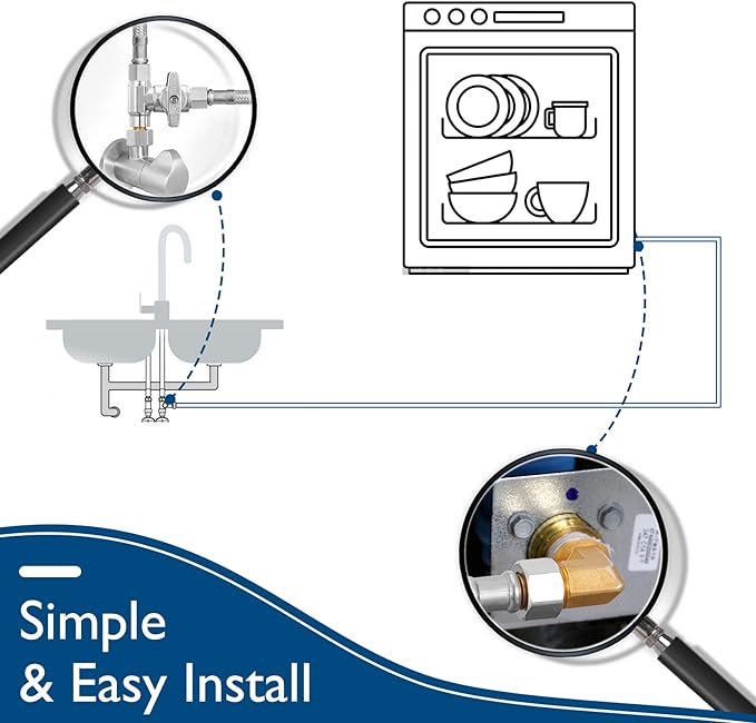 Dishwasher Installation Kit - 15 FT Stainless Steel Braided Dishwasher Hose kit,Food Grade PEX Inner Tube Water Line with 3/8"x 3/8"x 3/8" Tee Stop Valve,3/8"x 3/8"MIP Elbow,3/8"x 3/4"FHT Elbow