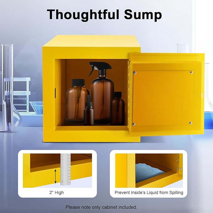 Flammable Liquids Cabinet, Safety Storage Cabinets, Cold Rolled Steel Locker with Adjustable Shelf, for Commercial Industrial and Home Use, 13" x 13" x 13"