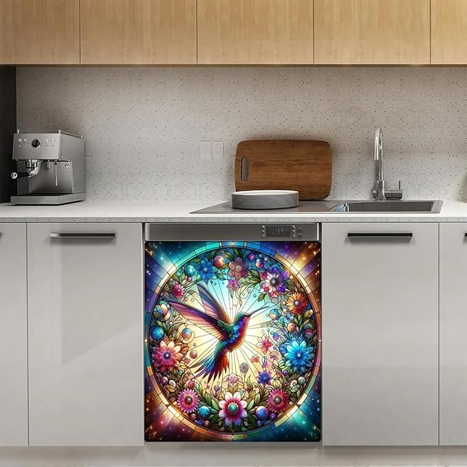 Colorful Flower Bird Dishwasher Magnet Cover for The Front Dishwasher Door Cover Panel Decals Magnetic Refrigerator Cover for Kitchen Farmhouse Home Decor 23 X 26 in