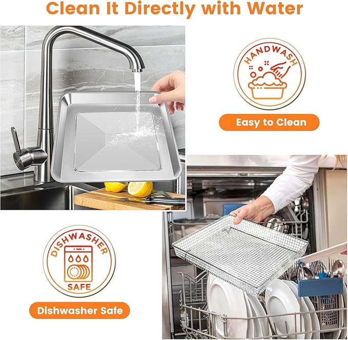 Air Fryer Basket Tray Replacement for Cuisinart TOA-60 TOA-65 TOA-70 Toaster Air Fryer Convection Oven, 12.2 * 11''Mesh Air Fryer Steel Basket Wire Rack Accessories Parts, Dishwasher Safe