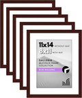 Americanflat 11x14 Picture Frame with Polished Plexiglass - Set of 5 - Use as 8x11 Frame with Mat or Display 11x14 Photo Without Mat - Galleria Collection - Picture Frames for Wall Display - Mahogany