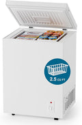 2.5 Cu.Ft Chest Freezer with Removable Basket, Small Deep Freezer, 6 Temp, Energy Efficient (0.35kWh/24H), <40dB Quiet, Manual Defrost, Space Saving Design for Dorm, Office, Apartment, Bar, White
