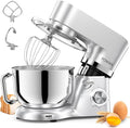 7.5 Quart Electric Mixer, 6+1 Speed 660W Tilt-Head Kitchen Food Mixers with Whisk, Dough Hook, Mixing Beater & Splash Guard for Baking, Cake, Cookie (Silver)