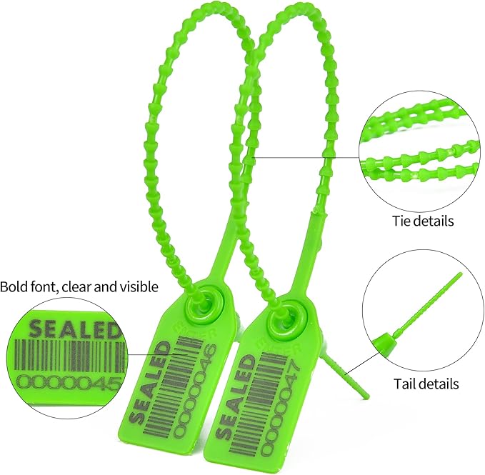 500 Green Plastic Barcode Seals, Numberd Plastic Tamper Seals Security Tags, Pull-Tite Safety Zip Ties, Tamper Proof Tags Plasic Locks for Fire Extinguishers