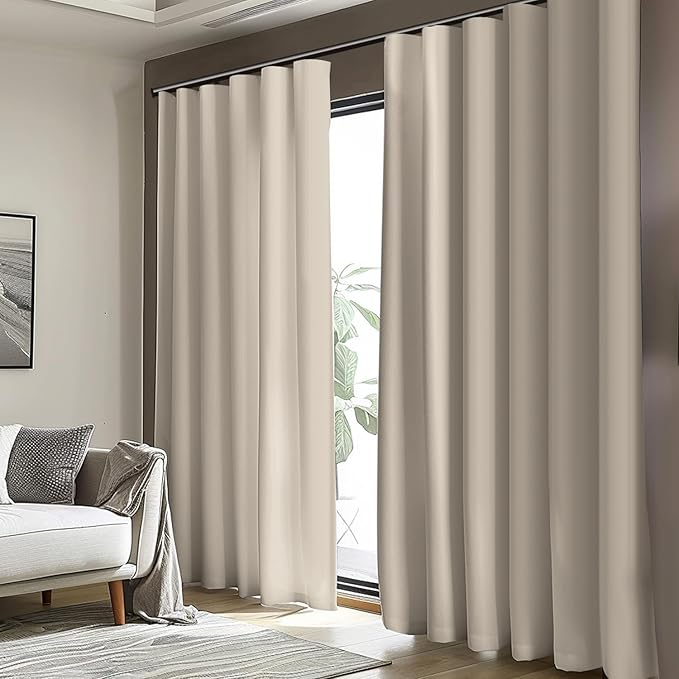 Room Divider Blackout Curtain Track Curtains Wall Dividers Panels Screen for Living Rooms Bedroom Office Privacy Partition Separation, W120 × L96 Inch,1 Panel, Beige