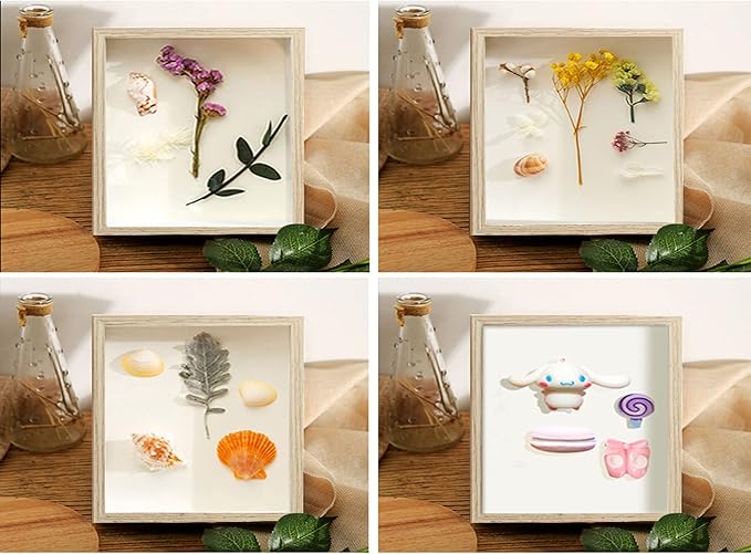 8x8 Shadow Box Frame Display Case, Wood with Plexiglass, Display Case Box for Memorabilia, Medal, Crafts,Tickets and Photos, Picture Frame for Wall and Tabletop (2pcs-Natural Wood, 8x8)