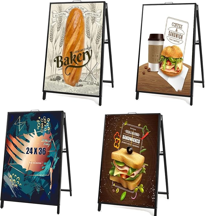 USCNC 4 PACK 24 x 36 Inch A Frame Sign Double-Sided Folding Sandwich Board Heavy Duty Slide-in Sidewalk Signboard for Outdoor Street Advertising Poster(Frame only，No white board)
