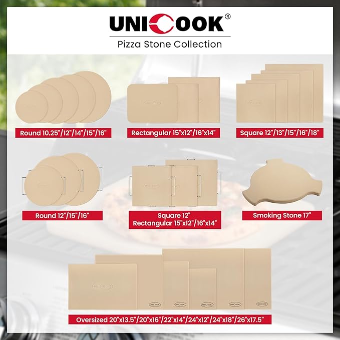 Unicook 14 Inch Round Pizza Stone, Heavy Duty Cordierite Baking Stone for Oven and Grill, Thermal Shock Resistant, Ideal for Baking Crispy Crust Pizzas, Bread, Pies and More, Includes Dough Scraper