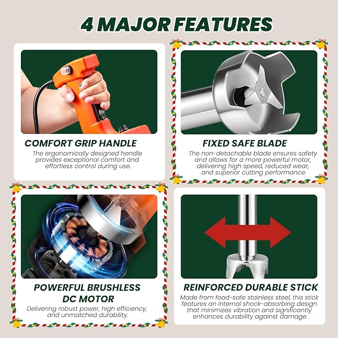 750W Commercial Immersion Blender Brushless DC Motor Hand Held Blenders Heavy Duty Variable Speed Mixer with 21 Inch Removable Shaft 50-Gallon Capacity Multifunction Pro