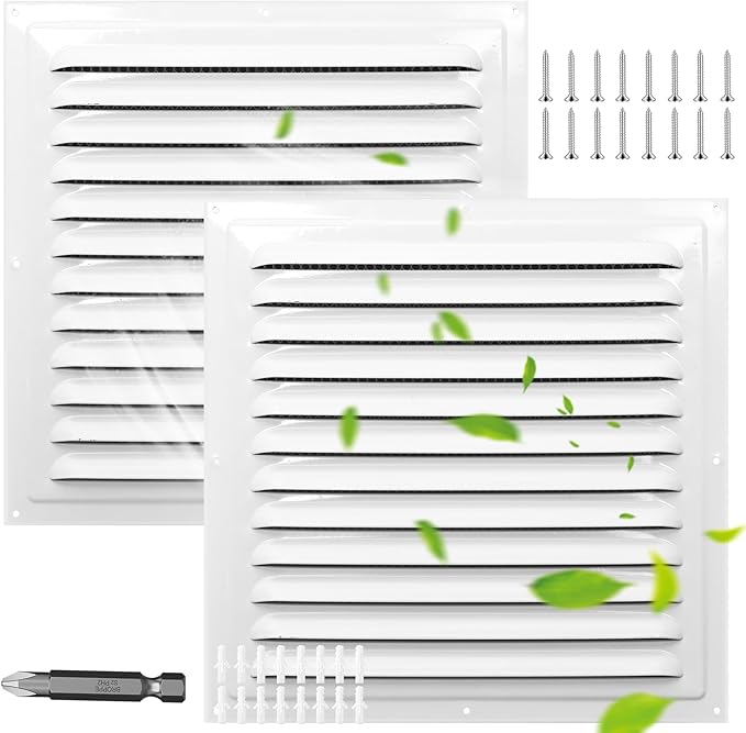 Gable Vents (12" x12" 2Pcs) Aluminum Walls, Lofts, Garages More, More with Screens, Metal Shed Vents, Outdoor Houses, Loft Ceiling Reinforcement, Square Vents, Blinds, Exterior Grille(White)