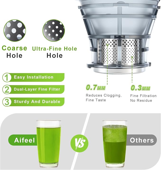 Masticating Juicer Attachment for KitchenAid Stand Mixer,Slow Cold Press Juicer for Kitchenaid Accessory with 4.5" Large Feed Chute,2 * 28oz Cups for Whole Fruits & Vegetables by Aifeel