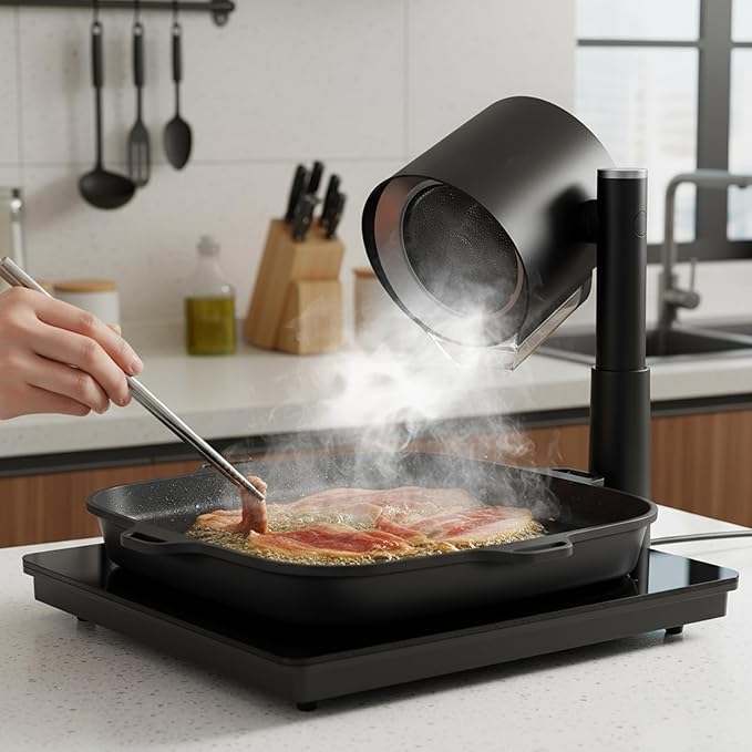 Portable Range Hood - Detachable Aluminum Grease Filter, 3 Speed Exhaust Fan for Indoor & Outdoor RV Cooking, Compact Kitchen Ventilation for BBQ, Grilling, and Stovetop Use, Black