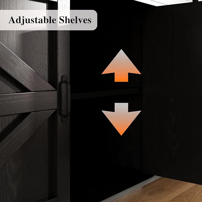 Farmhouse Buffet Cabinet with Storage, Black Sideboard Buffet Cabinet with Adjustable Shelves & 3 Drawers, Buffet Table Coffee Bar Wine Bar Storage for Kitchen & Living Room, 47 Inch