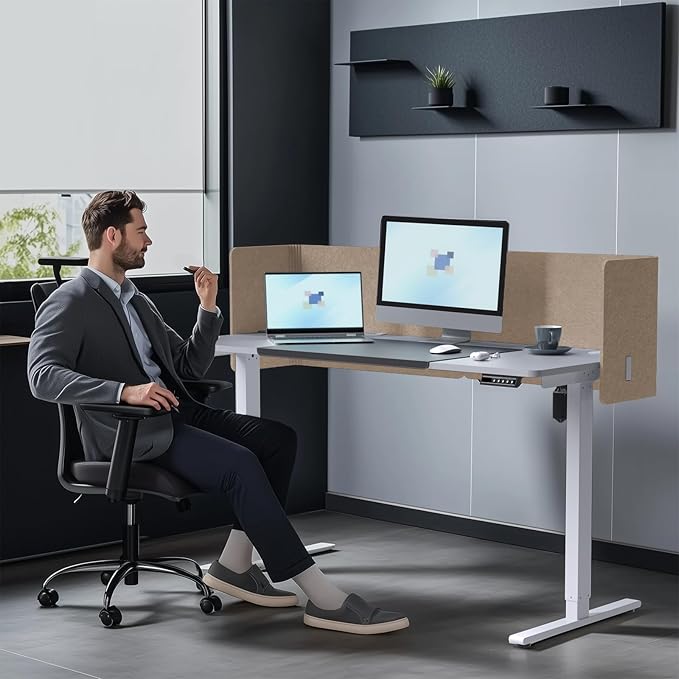 Desk Privacy Panel,2PCS L-Shaped Clamp-On Office Desk Divider,2-in-1 Adjustable Acoustic Desktop Partition Or Under Desk Modesty Screen,for Office,Home,Felt(Dark Camel, 47.2" x 17.7")