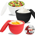 3Pcs Foldable Silicone Bowl Liners for KitchenAid Tilt-Head 5QT Mixer,Mixing Bowls Insert with Lids，Dishwasher-Safe Food-Grade for Stand Mixer Accessories and Attachments(Red,White and Black)