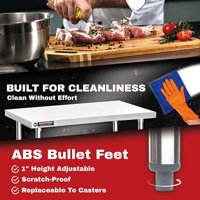 DuraSteel 30x36 Stainless Steel Work Table - NSF Commercial Prep Metal Table - Outdoor Pizza Oven Stand w/Under Shelf - Kitchen Island Laundry Utility Garage Microwave Stand Large Rolling Storage Cart