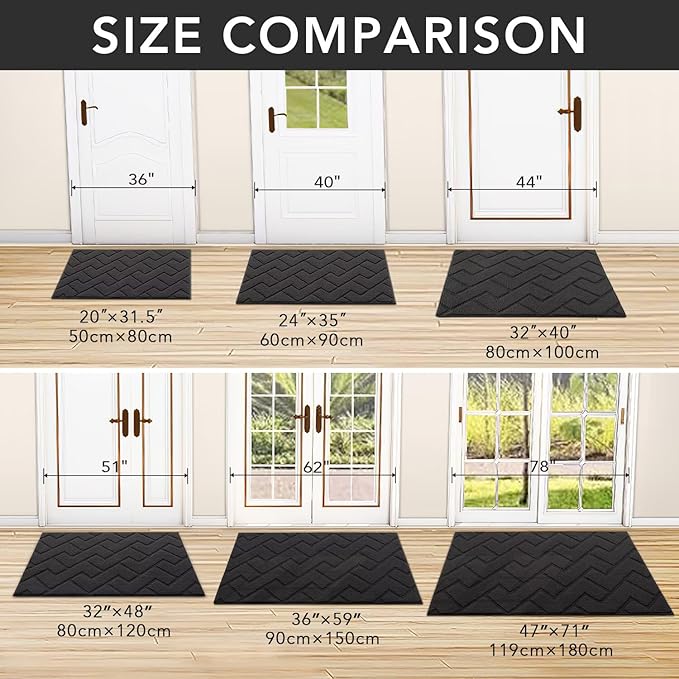 hicorfe Indoor Door Mat,Non Slip Door Mats,32"x48" Front Back Door Mat Rubber Backing,Absorbent Resist Dirt Entrance Inside Floor Mats for Entryway Washable Low-Profile(Charcoal)