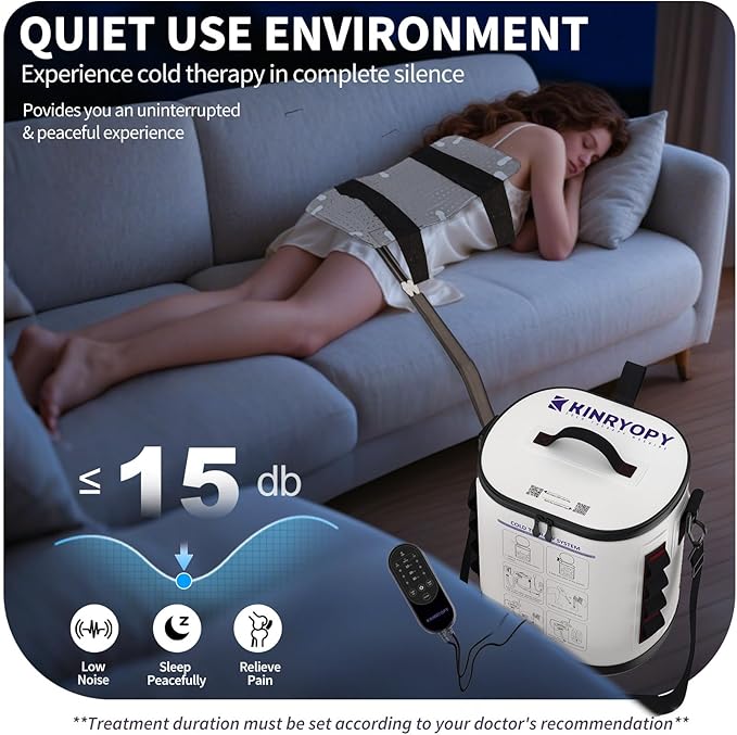 Cold Therapy Machine with Programmable Timer, Portable Ice Machine for Knee After Surgery, Full Circumference Knee Pad Recovery System, Extended Coverage Back/Hip/Limb Compression Pad