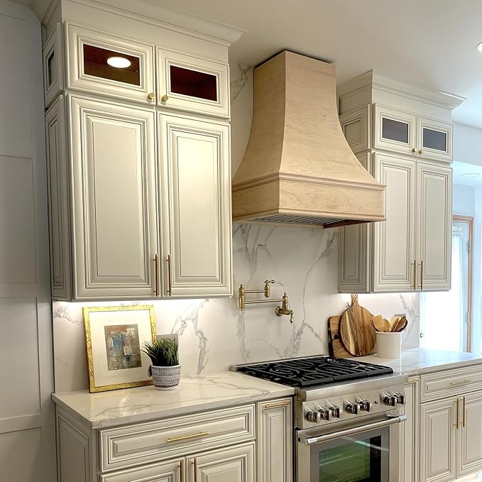 Curved Range Hood (37.5" W x 48" H) – Handcrafted in the USA – Premium Cabinet-Grade Plywood & Maple Veneer – Seamless Fit with TradeWinds Ventilation Units – High-End Kitchen Focal Point