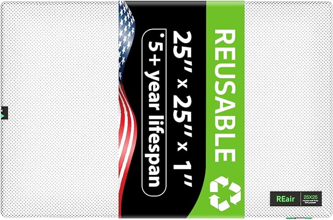 Reair 25x25x1 Extra Replacement Filter without Frame, Washable and Reusable Air Filter 25x25x1 for AC HVAC Furnace, MERV 8 Air Filters Machine Washable, AC Furnace Air Filter without Frame