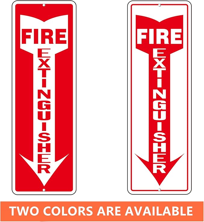 Fire Extinguisher Sign, (4 Pack) Self Adhesive Fire Extinguisher Sticker Signs for Indoor Outdoor, Rust Free Reflective Aluminum Metal Signs for Wall and Door (12 x 4 inches, Red/White)