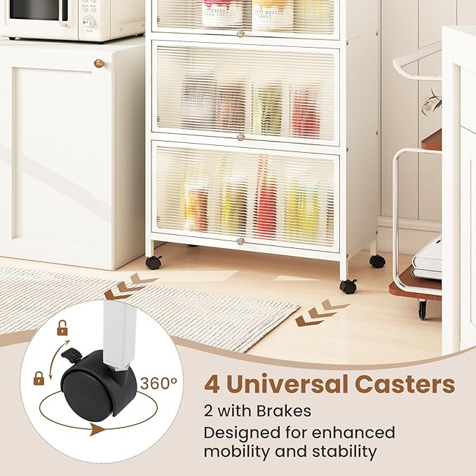 Giantex 5-Tier Kitchen Storage Cabinet, 60" H Mobile Microwave Stand with Flip-up PC Doors, Freestanding Kitchen Bakers Rack with 4 Rolling Casters, for Dining Room, Living Room and Study (White)
