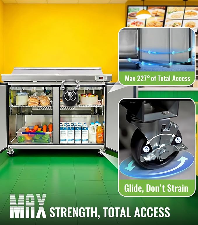60" W Commercial Refrigerator Sandwich Salad Prep Table, 18.6 Cu.Ft Stainless Steel Food Prep Fridge with 16 Pans, Self-closing Door, Adjustable Shelves, Auto Defrost, Good Choice for Salad Shops