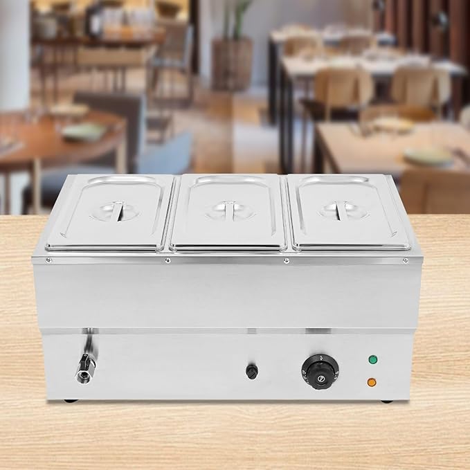 3-Pan Countertop Food Warmer Electric Steam Table for Buffet Commercial Stainless Steel Buffet Warmer Steam with 3 Stainless Steel Covers 110V 850W 7L Large Capacity
