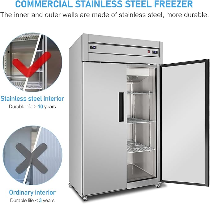 Commercial Refrigerator Freezer Combo, 47"W Upright Freezer Dual Zone, 35 Cu.Ft Standup Freezer Stainless Steel, Reach-in Cooling for Kitchen, Restaurant