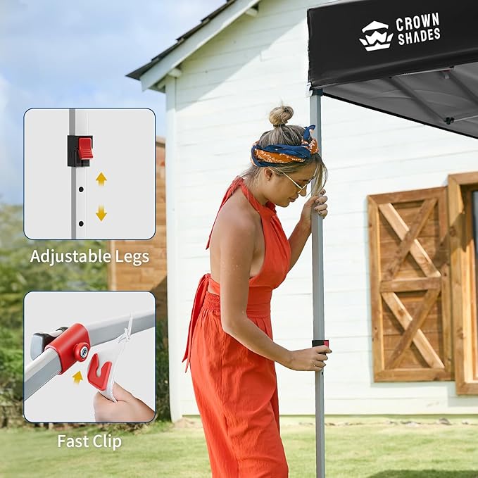 CROWN SHADES 12x12 Pop Up Canopy Tent Instant Commercial with 150D Silver Coated Fabric Including 1 Removable Sidewall, 4 Ropes, 8 Stakes, Weight Bags, STO 'N Go Bag, Black