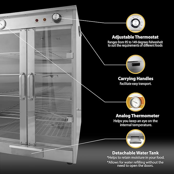 5-Shelf Electric Hot Box Food Warmer Accommodating up to (10) 16" Pizza Boxes, Countertop Heated Holding Cabinet for Pretzels, Warming Machine for Home Commercial Use, w/Water Drawer, 120V 600W