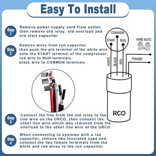 RCO410 3 in 1 Compressor Hard Start Capacitor Kit For Refrigerators & Freezers 1/4-1/3 H.P. 115VAC （3pcs）